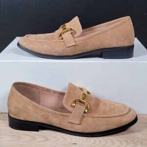 BiBi Lou Zagreb Horsebit Loafers Womens Size 40 EU 9-9.5 US Beige Suede Shoes